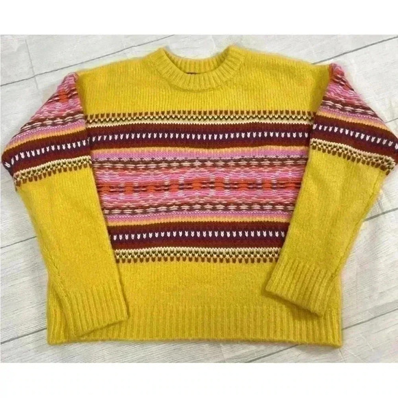 Forever 21 Bright Yellow Fair Isle‎ Pullover Knit Sweater Woman’s Size S relaxed - Picture 15 of 15